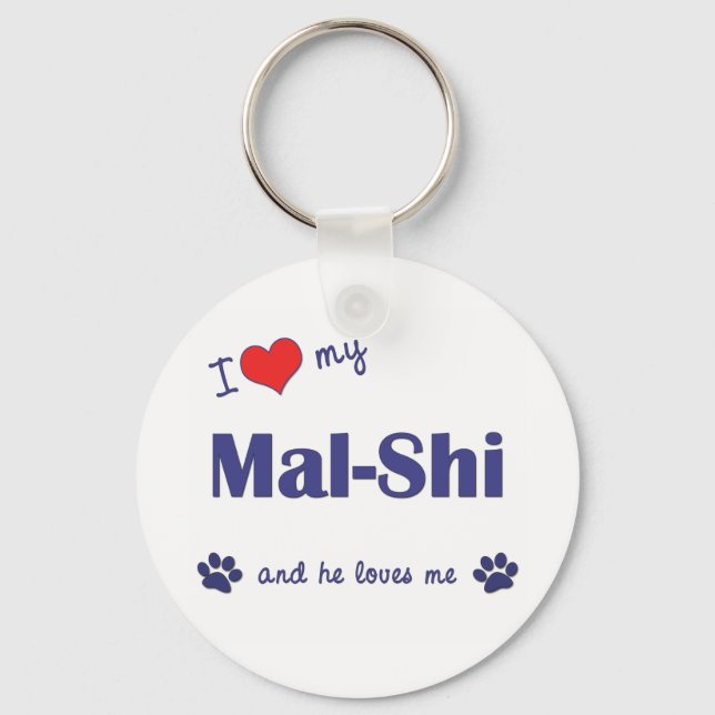 I Love My Mal-Shi (Male Dog) Key Ring (Front)