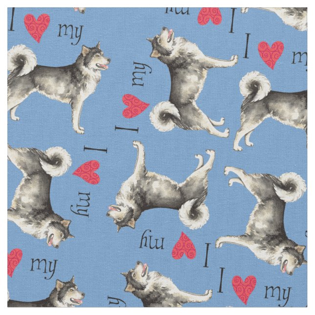 I Love my Malemute Fabric (Close Up)