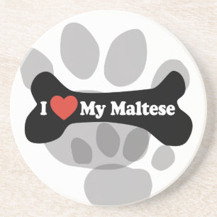 I Love My Maltese - Dog Bone Coaster
