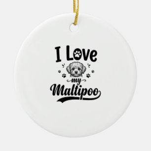 I Love My Maltipoo Vintage Engraving Dog Design_1 Ceramic Tree Decoration