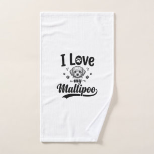 I Love My Maltipoo Vintage Engraving Dog Design_1 Hand Towel