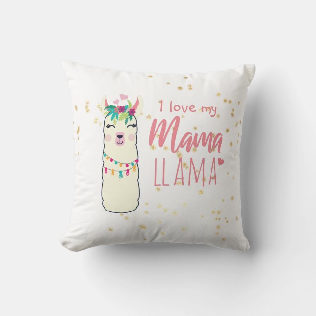 I Love My Mama Llama Cute Girls Pink Gold Shower Cushion (Front)