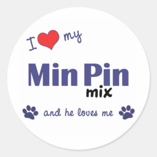 I Love My Min Pin Mix (Male Dog) Classic Round Sticker