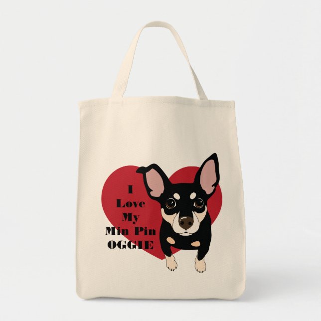 I Love My Min Pin Oggie Grocery Bag Shopping Tote (Front)