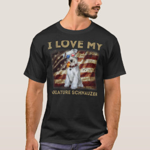 I Love My Miniature Schnauzer Dad Mum American Fla T-Shirt