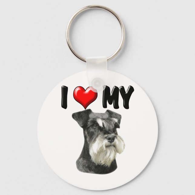 I Love My Miniature Schnauzer Key Ring (Front)