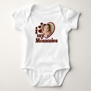 I Love My Mommies Pink Brown Photo Baby Bodysuit
