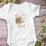 I Love My Mommy Teddy Bear Toy Basket Baby Bodysuit<br><div class="desc">Cute baby bodysuit with teddy bear and toy basket with bunny, dog and wooden toy. The wording reads "I love my mommy with all my heart" and the template is set up for you to customize if you prefer to say mom, mama, momma or mommy for example. A sweet gift...</div>