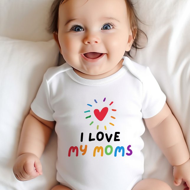  I love my Moms Pride Day adorable  Baby Bodysuit (Celebrate Pride Day with our adorable baby bodysuit! I love my moms)