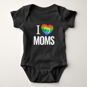 I Love My Moms Rainbow Heart Pride Month Baby Bodysuit