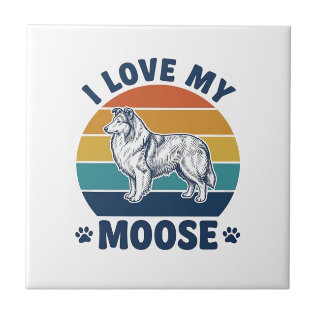 I Love My Moose Dog Retro Engraving Design_1 Tile (Front)