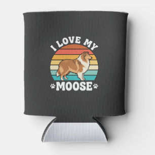 I Love My Moose Retro Collie Dog Can Cooler