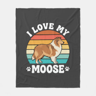 I Love My Moose Retro Collie Dog Fleece Blanket