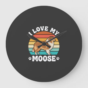 I Love My Moose Retro Collie Dog Large Clock