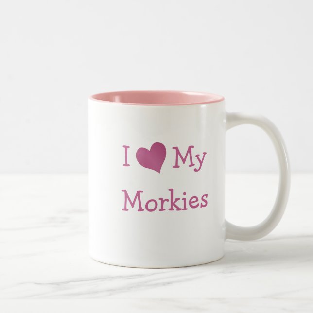 I Love My Morkies Two-Tone Coffee Mug (Right)
