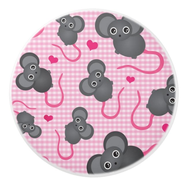 I love my mouse pattern in pink ceramic knob (Front)