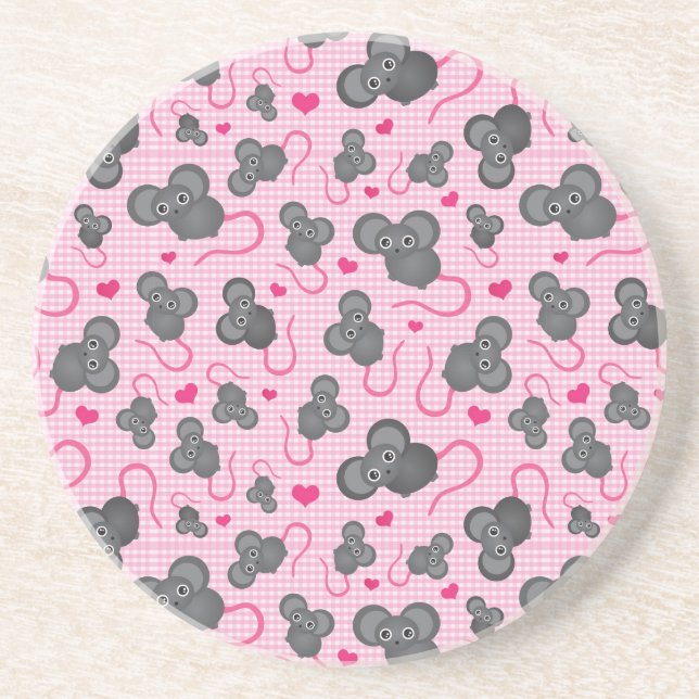 I love my mouse pattern in pink coaster (Front)