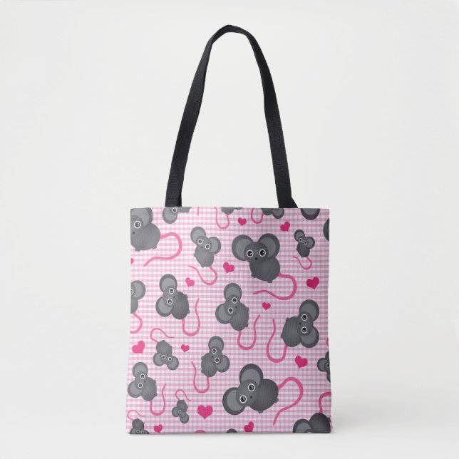 I love my mouse pattern in pink tote bag (Front)