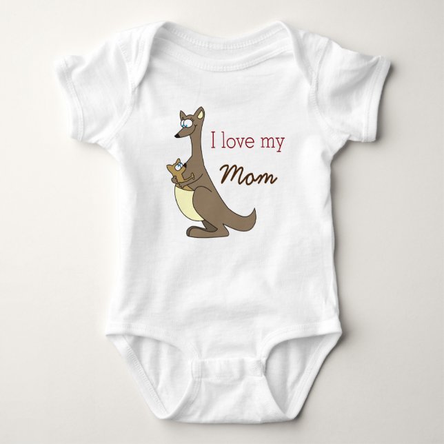 I Love My Mum Cute Kangaroos Baby Clothes Bodysuit (Front)