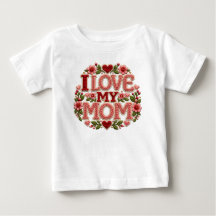I Love My Mum Floral Heart Baby White T-Shirt
