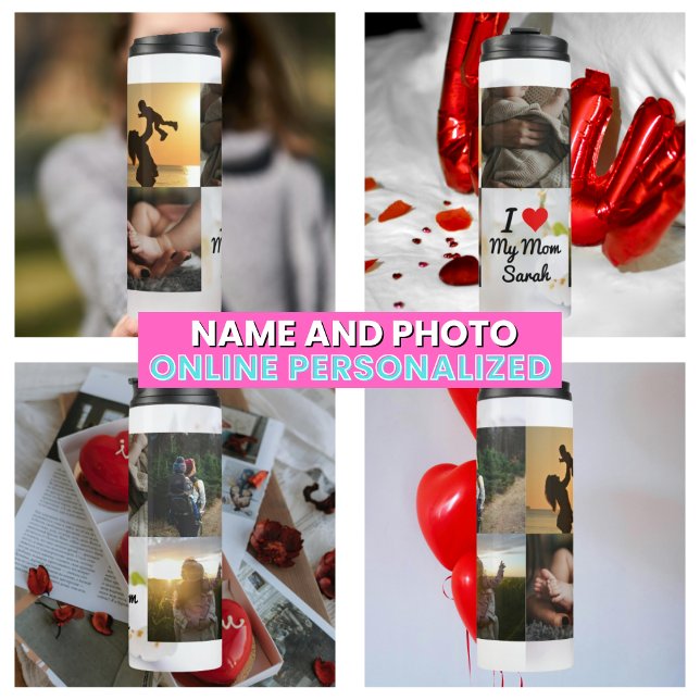 I Love My Mum Photo Collage White Flowers Thermal Tumbler (I Love My Mom Photo Collage White Flowers Thermal Tumbler)
