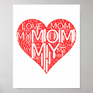 I Love My Mum Red Heart Mum Daughter and Son Poster