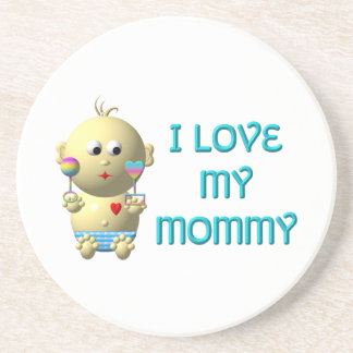I love my mummy Bouncing Baby with Heart & Rattles Coaster