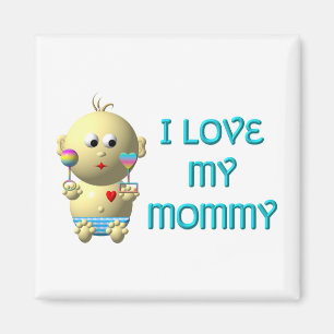 I love my mummy Bouncing Baby with Heart & Rattles Magnet