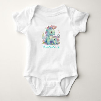 I Love My Mummy! Dinosaurs with Flowers Baby Bodysuit