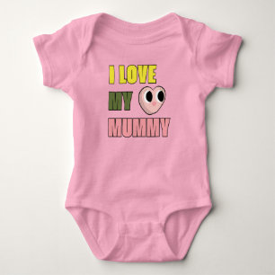 I Love My Mummy Doodle 70s Cute Yellow Green Pink Baby Bodysuit