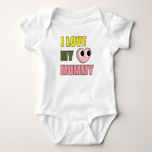 I Love My Mummy Doodle 70s Cute Yellow Green Pink Baby Bodysuit
