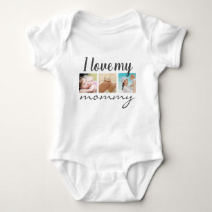 I love my mummy handwritten text, photo white baby bodysuit