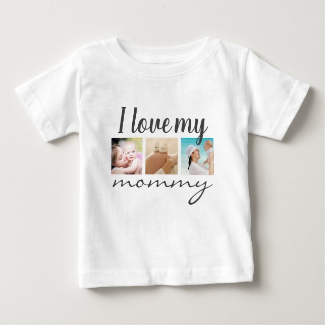 I love my mummy handwritten text, photo white  baby T-Shirt (Front)