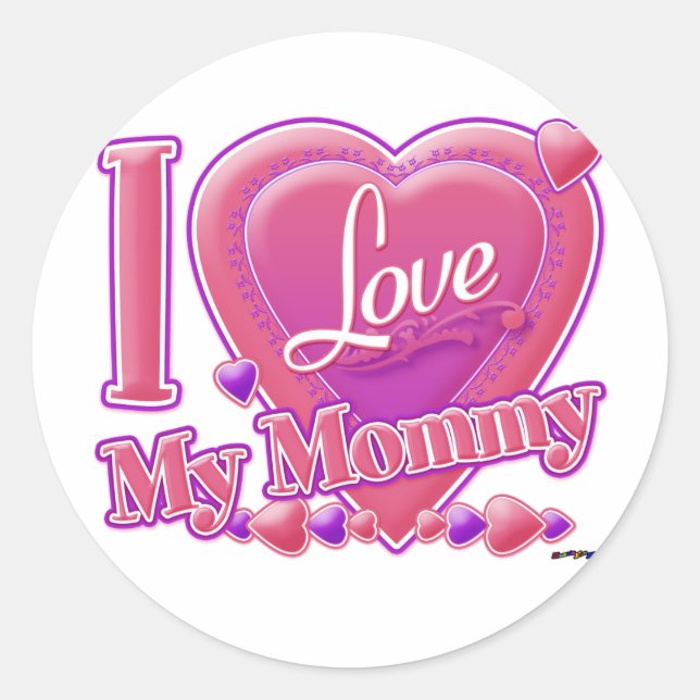 I Love My Mummy pink/purple - heart Classic Round Sticker (Front)