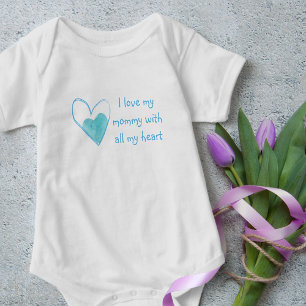 I Love My Mummy With All My Heart - Blue Baby Bodysuit