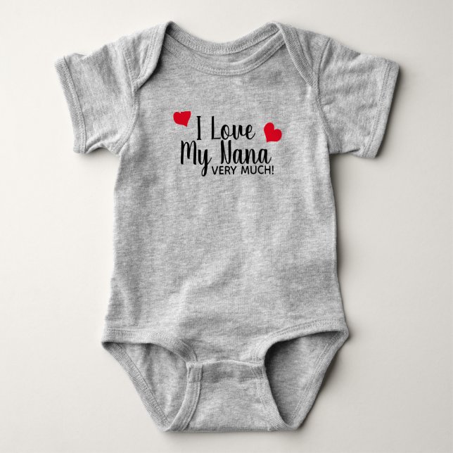 I Love My Nana Very Much Red Hearts Grey Baby Bodysuit (Front)