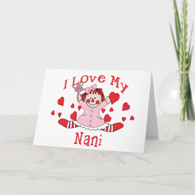 I love My Nani Rag Doll & Hearts Card (Front)