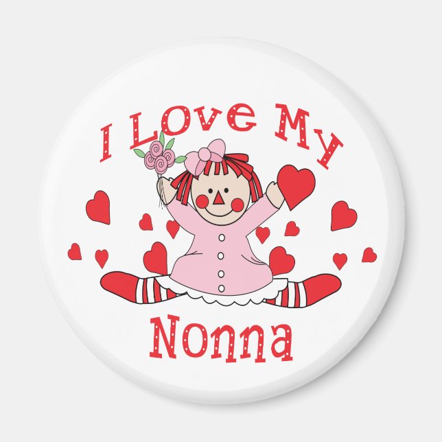 I love My Nonna Rag Doll & Hearts Magnet (Front)