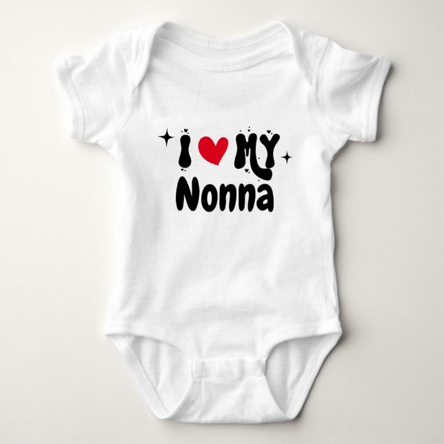 I Love My Nonna Retro Stars Customisable Newborn  Baby Bodysuit (Front)