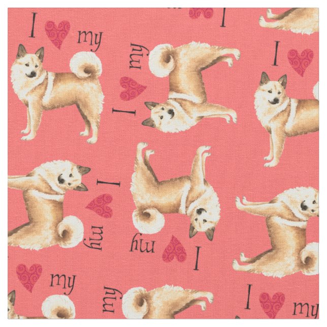 I Love my Norwegian Buhund Fabric (Close Up)