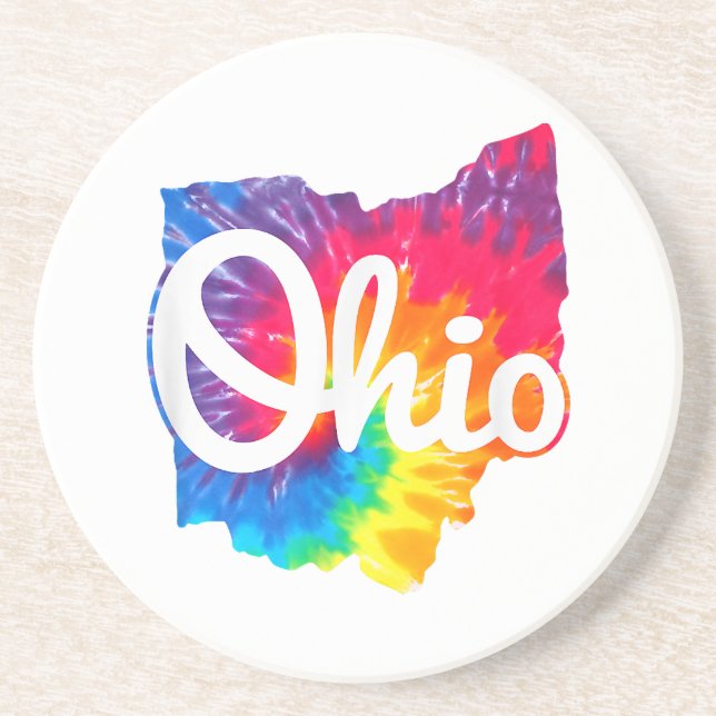 I Love My Ohio Home Script Tie Dye Ohio Coaster (Front)