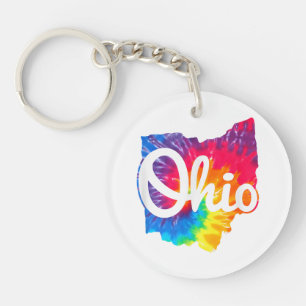 I Love My Ohio Home Script Tie Dye Ohio Key Ring
