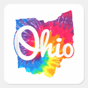 I Love My Ohio Home Script Tie Dye Ohio Square Sticker