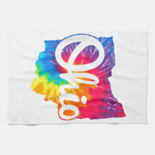 I Love My Ohio Home Script Tie Dye Ohio Tea Towel