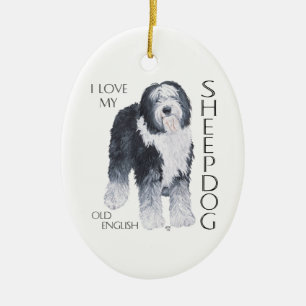I Love My Old English Sheepdog Ceramic Tree Decoration