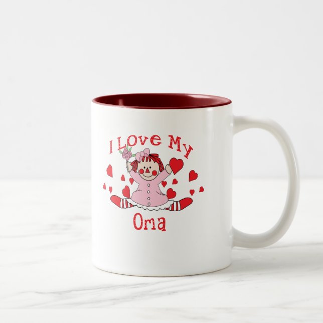 I love My Oma Rag Doll & Hearts Two-Tone Coffee Mug (Right)