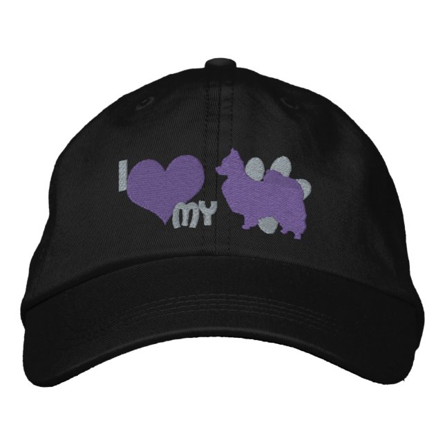 I Love my Papillon Purple Embroidered Hat (Front)