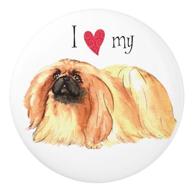 I Love my Pekingese Ceramic Knob (Front)