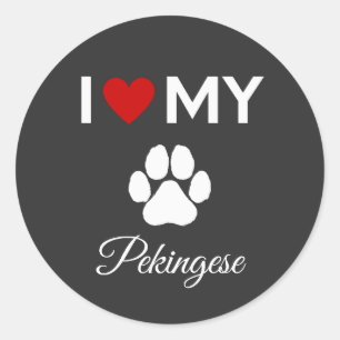 I love my Pekingese dog custom text Classic Round Sticker