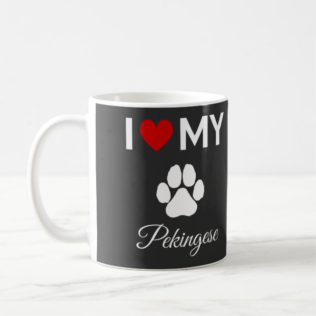 I love my Pekingese dog custom text Coffee Mug (Left)